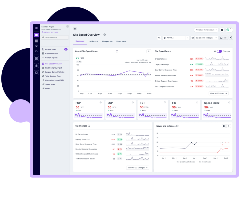 Lumar site speed dashboard surrounded by brand graphics