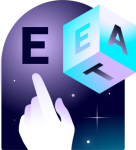 illustration of a hand pointing to EEAT blocks