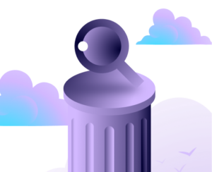 illustrated magnifying glass on a pedestal representing search engine optimization