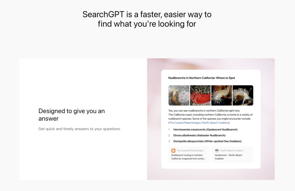 Example SearchGPT search results - per the OpenAI announcement page