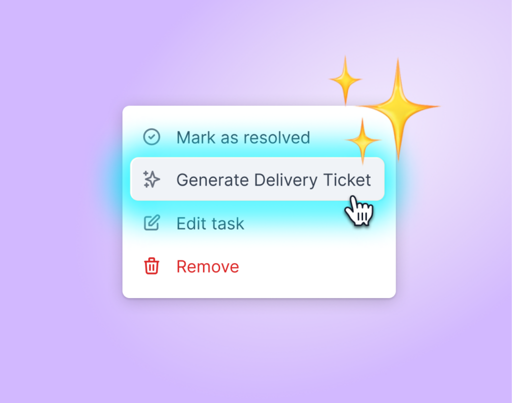 generate delivery ticket - Lumar UI menu for AI generated dev tickets